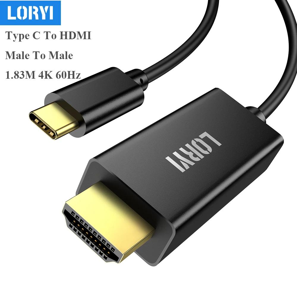 LORYI USB C-HDMI ̺ - USB C-HDMI ̺, Ȩ ǽ Ʈ 3/4 ȣȯ ƺϿ, 6ft, 4K, 60Hz